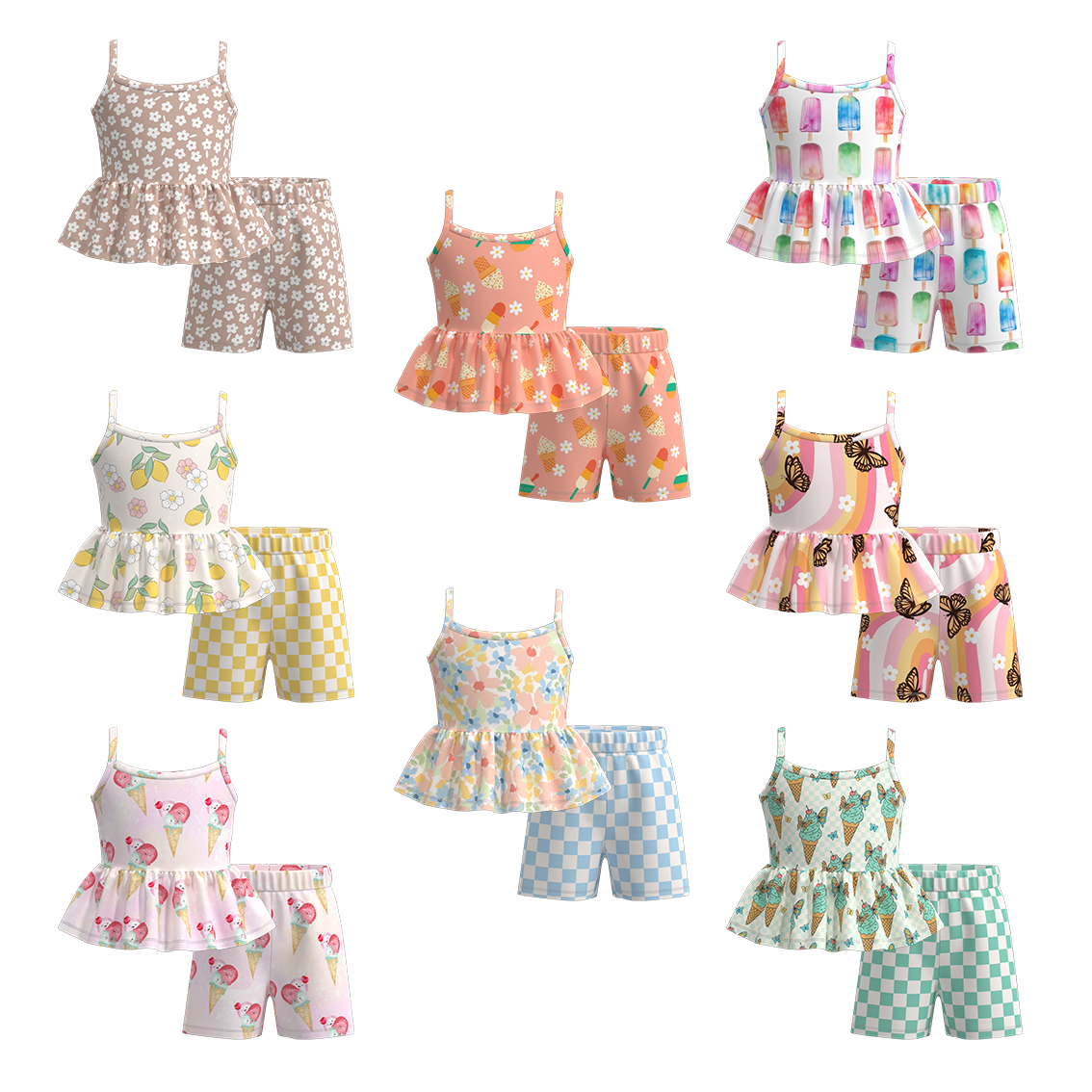 （Pre Order）Girls Summer Ice Cream Print Slip Short Set