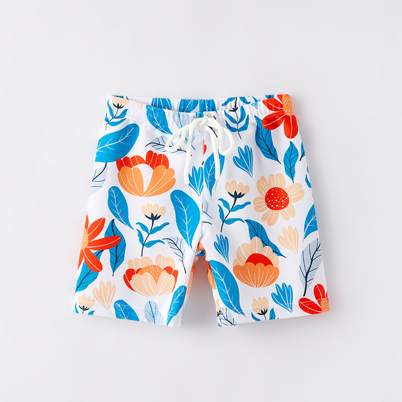 （In Stock）Daddy and Me Summer Floral Print Swim Trunks