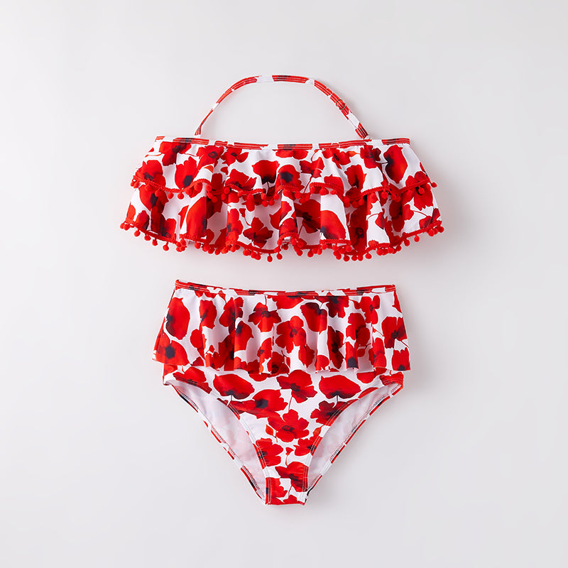 （In Stock）Adults Summer Red Floral Print Swimsuit