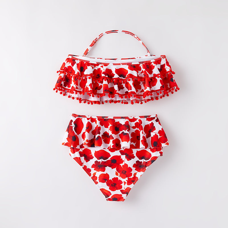 （In Stock）Adults Summer Red Floral Print Swimsuit