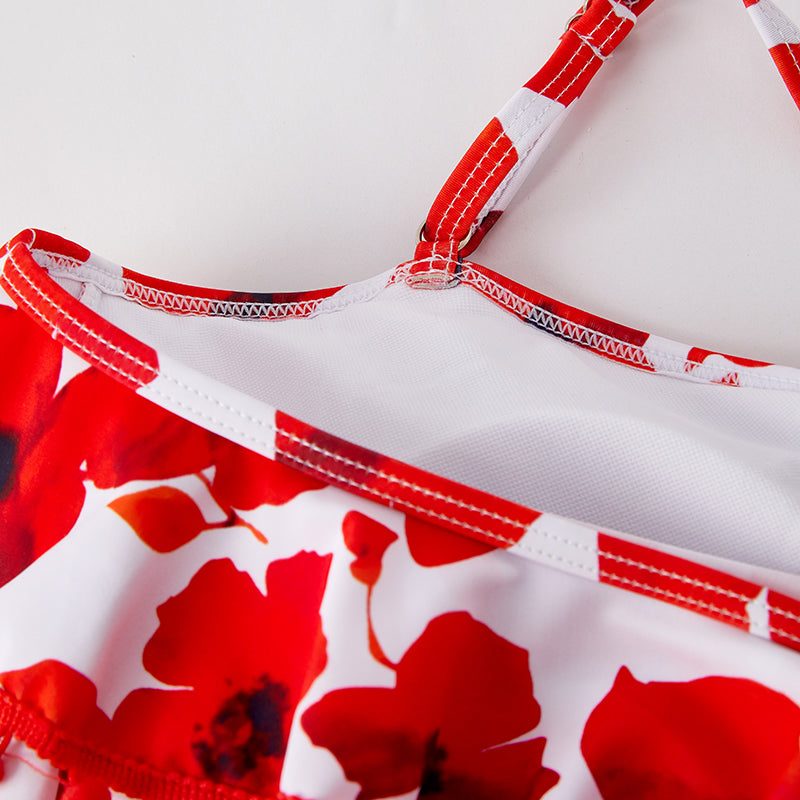 （In Stock）Adults Summer Red Floral Print Swimsuit