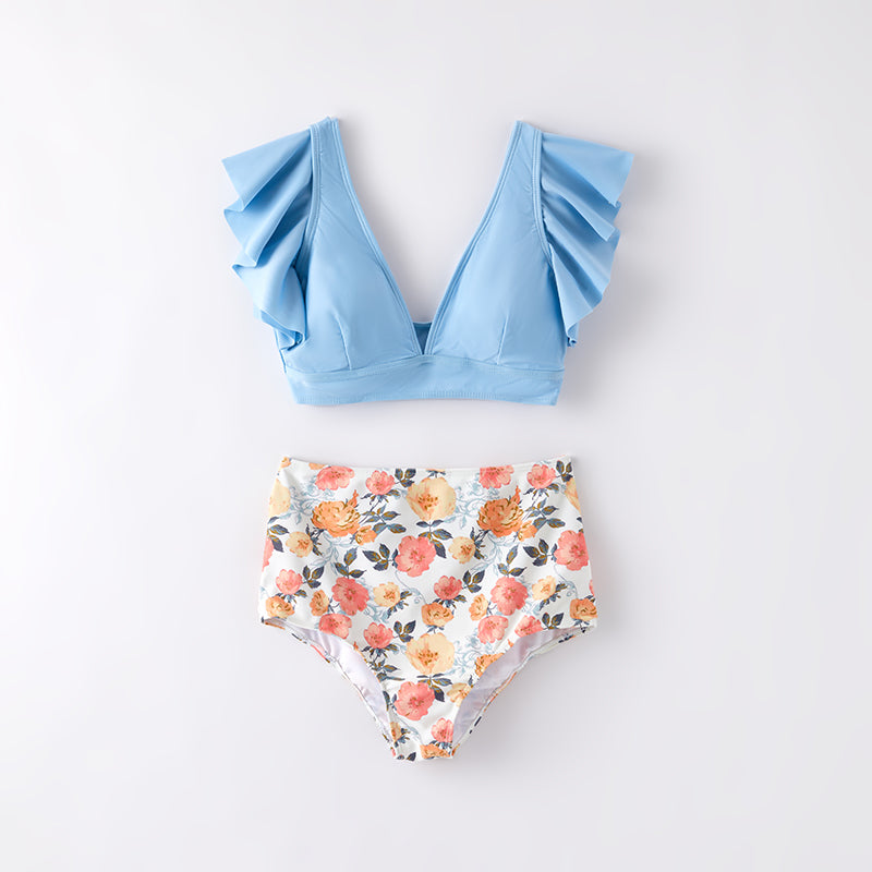 （In Stock）Adults Summer Haze Blue Floral Print Swimsuit