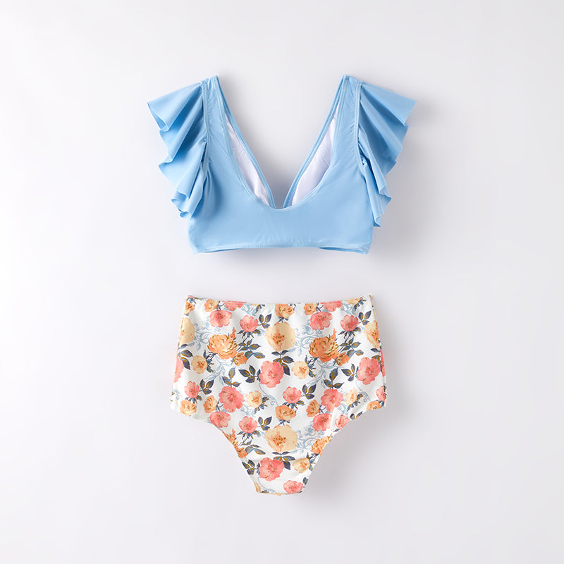 （In Stock）Adults Summer Haze Blue Floral Print Swimsuit