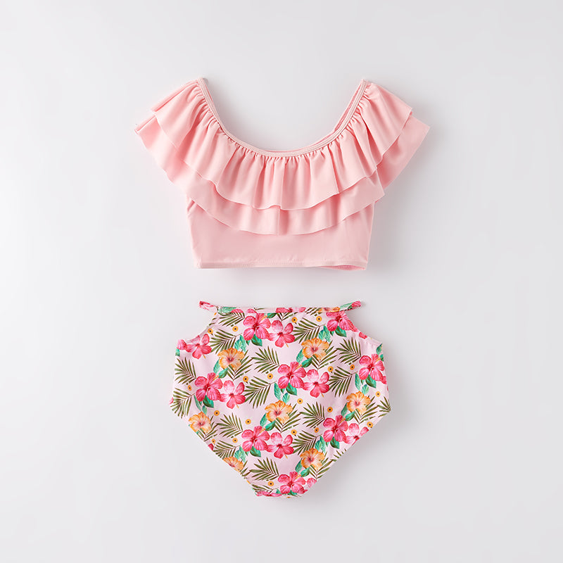 （In Stock）Adults Summer Pink Floral Print Swimsuit