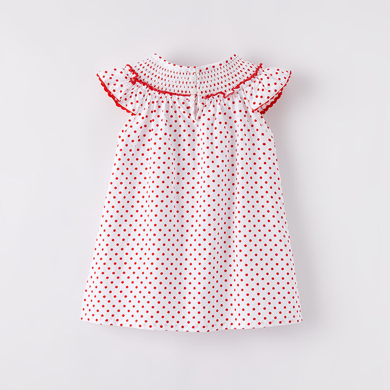 （In Stock）Girls Spring and Summer Cherry Embroidery Smocked Dress