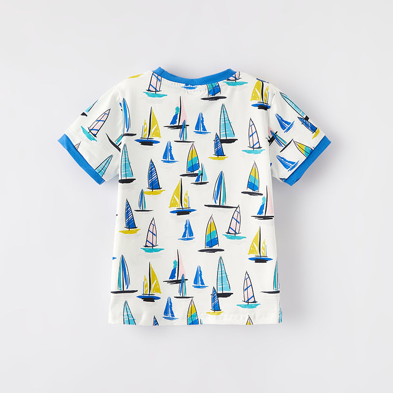 （In Stock）Boys Spring and Summer Sailboat Print Top