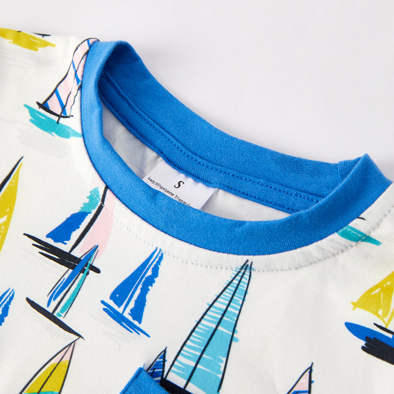 （In Stock）Boys Spring and Summer Sailboat Print Top