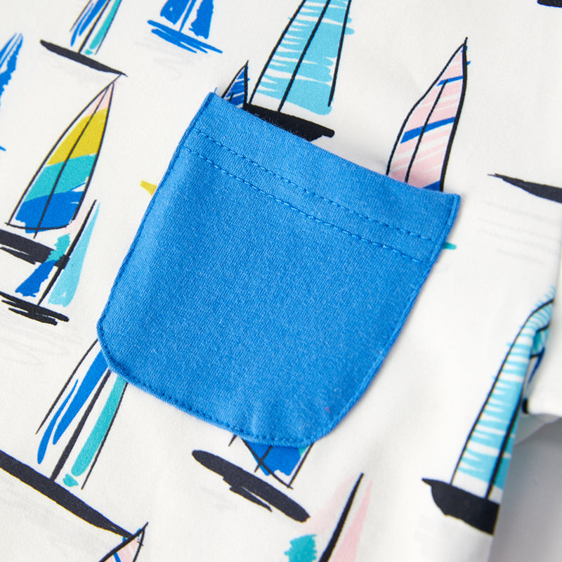 （In Stock）Boys Spring and Summer Sailboat Print Top