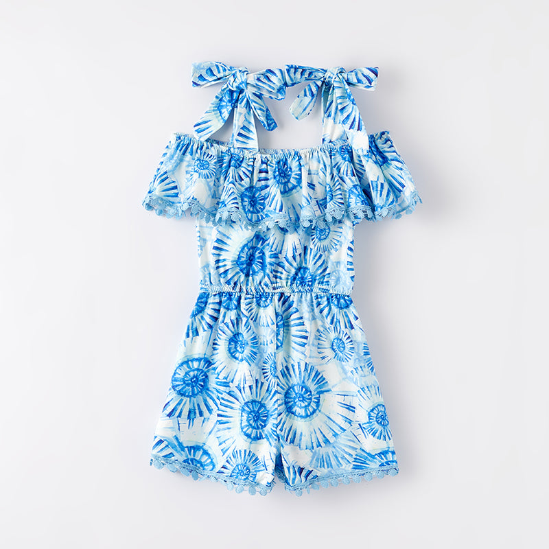 （In Stock）Girls Spring and Summer Sea Snail Print Jumpsuit