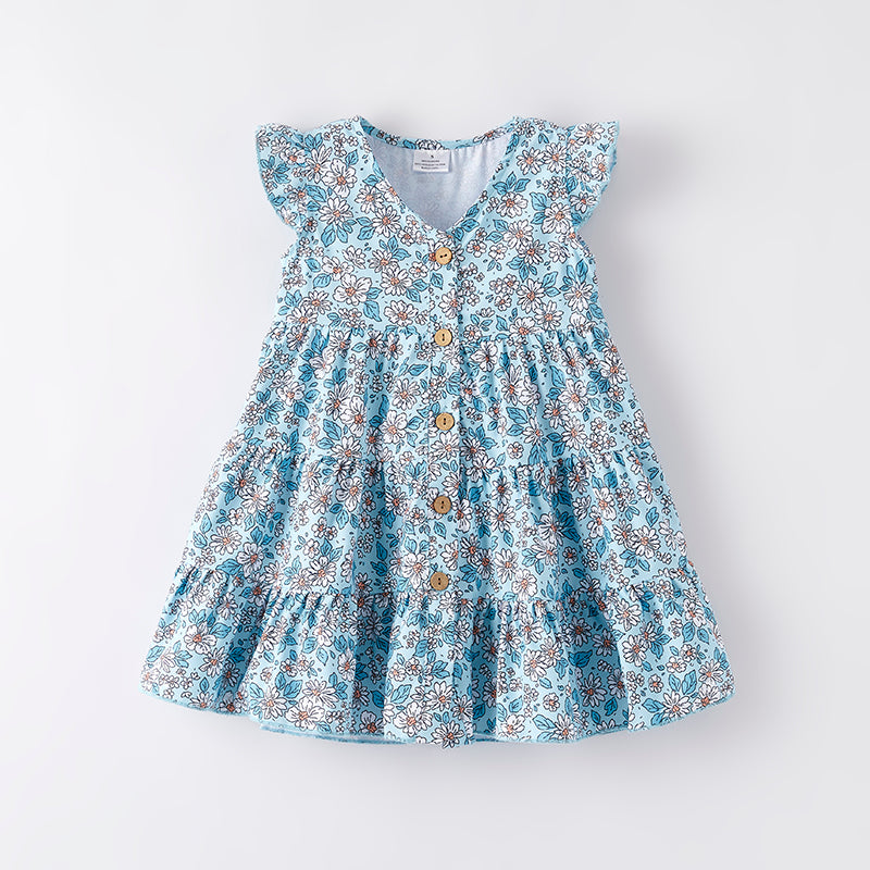 （In Stock）Mommy and Me Spring and Summer Light Blue Floral Print Dress