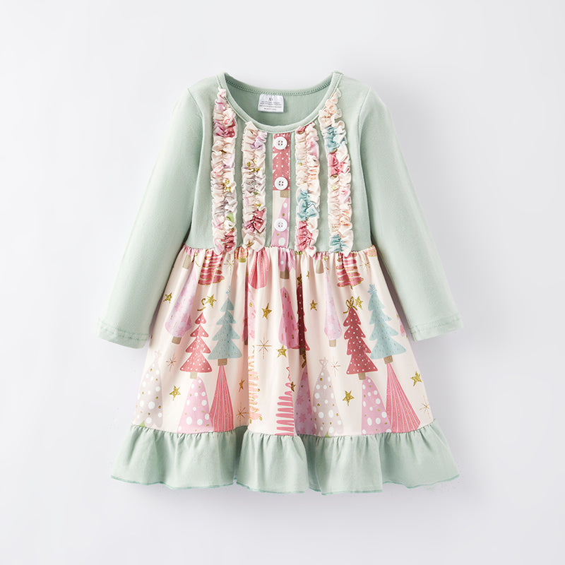 （In Stock L37-2-1）Girls Christmas Print Dress