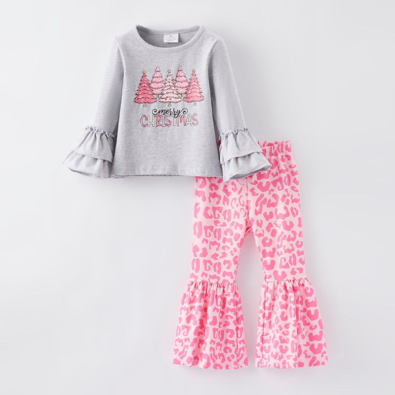 （In Stock G24-3-3）Girls Merry Christmas Print Outfit Set