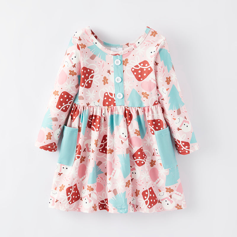 （In Stock G27-1-3）Girls Christmas Print Dress