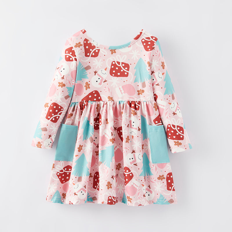 （In Stock G27-1-3）Girls Christmas Print Dress