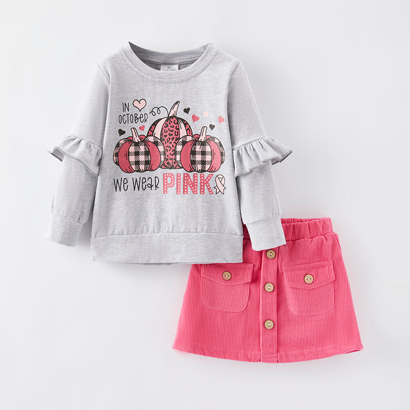 （In Stock Q5-1-2）Girls Thanksgiving Print Skirt Set