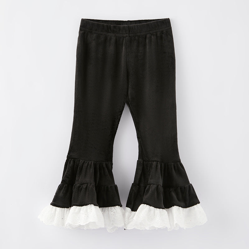 （In Stock Q6-2-1）Girls Fall Black Velvet Bell Bottom Pants