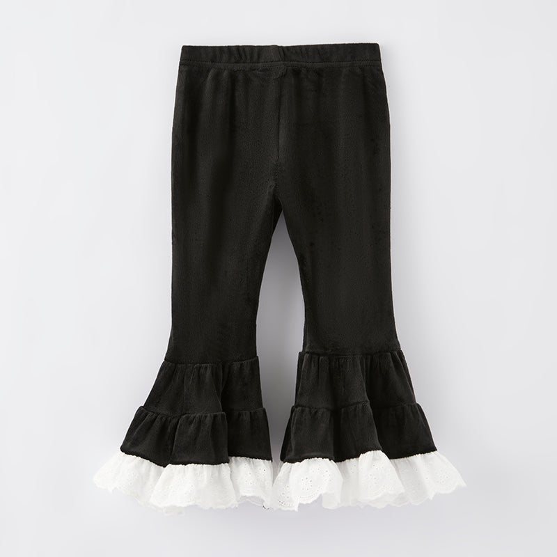 （In Stock Q6-2-1）Girls Fall Black Velvet Bell Bottom Pants