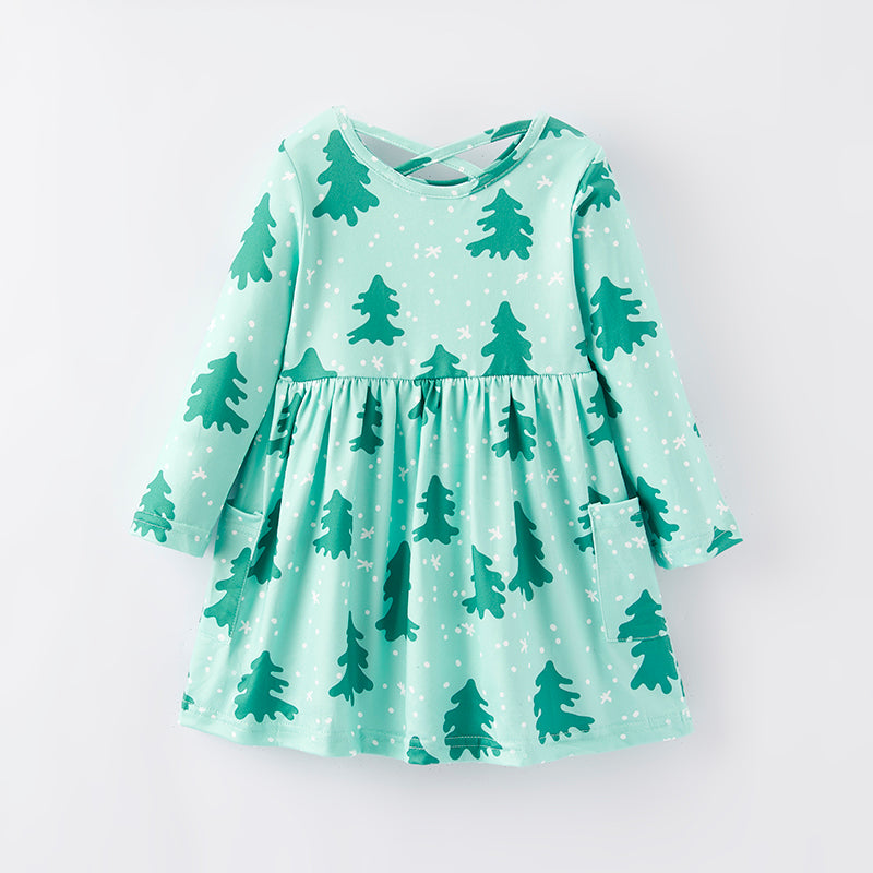 （In Stock L36-2-2）Girls Christmas Print Dress