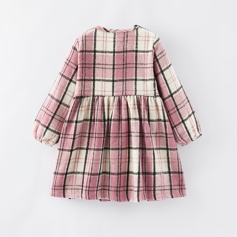 （In Stock E2-4-2）Girls Fall Pink Plaid Dress