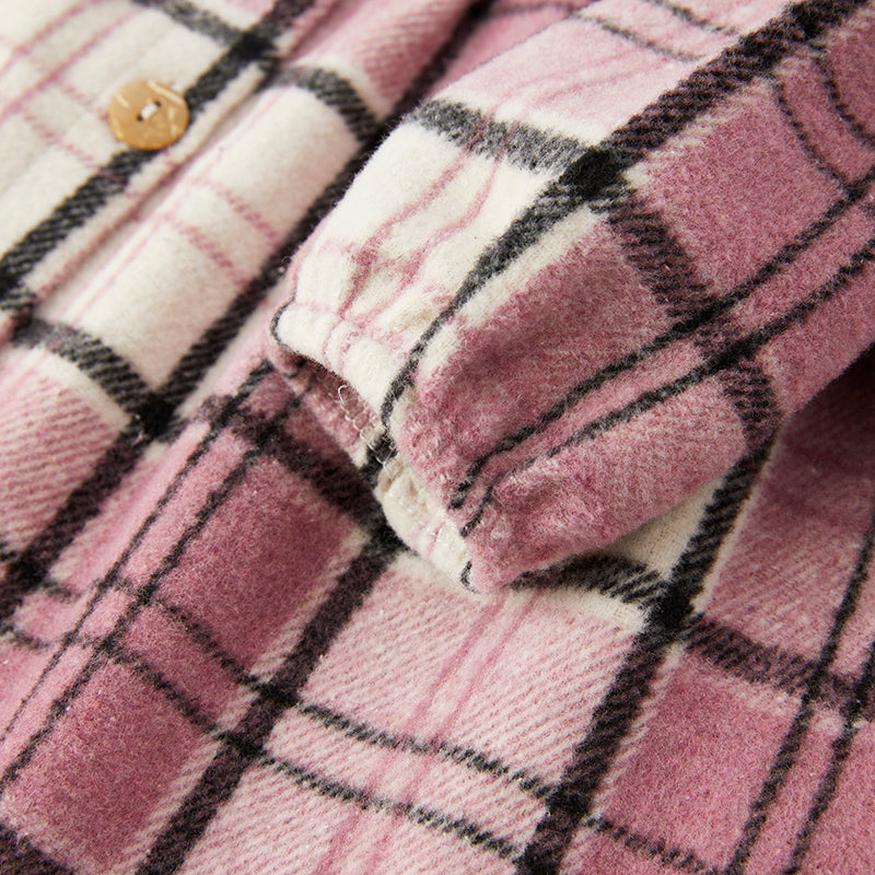 （In Stock E2-4-2）Girls Fall Pink Plaid Dress