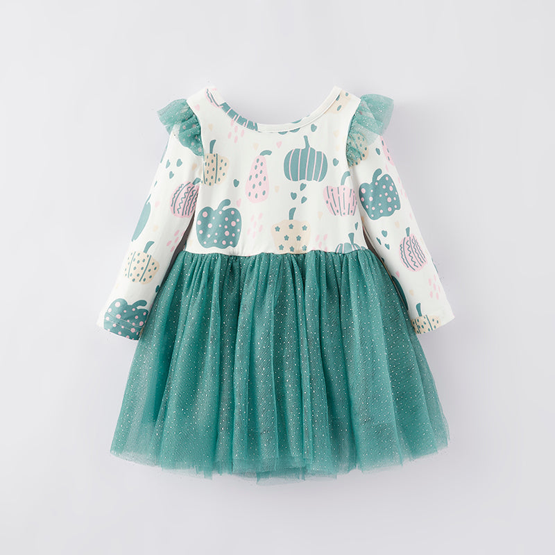 （In Stock Q5-5-2）Girls Thanksgiving Print Tulle Dress