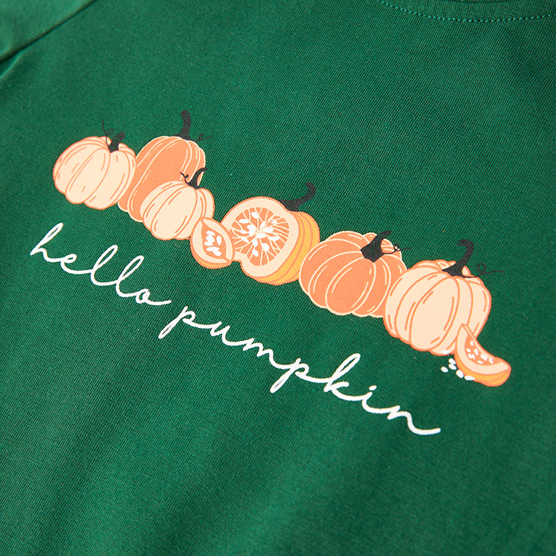 （In Stock Q6-4-3）Girls Thanksgiving Pumpkin Print Top