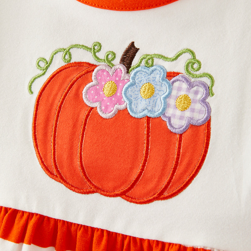 （In Stock G19-3-1）Girls Thanksgiving Pumpkin Applique Dress