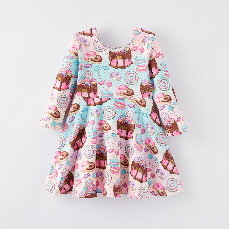 （In Stock E3-3-3）Girls Fall Dessert Print Dress