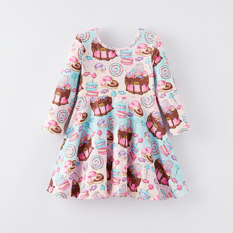 （In Stock E3-3-3）Girls Fall Dessert Print Dress