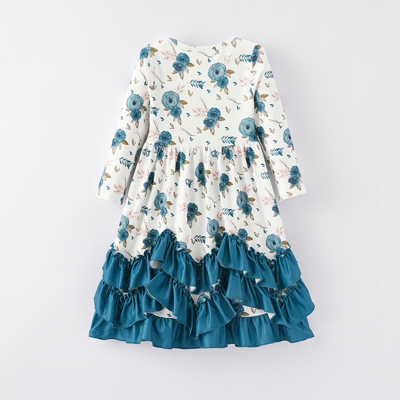 （In Stock E2-1-3）Girls Fall Floral Print Dress