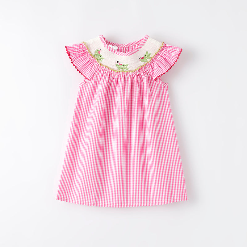 （In Stock）Girls Spring and Summer Crocodile Embroidery Smocked Dress