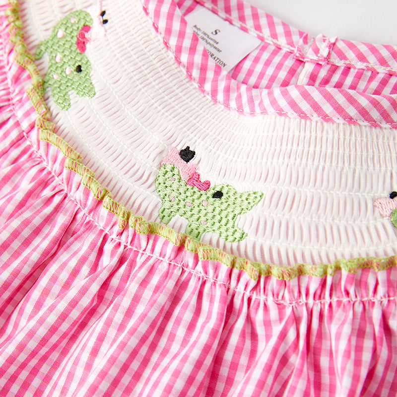 （In Stock）Girls Spring and Summer Crocodile Embroidery Smocked Dress