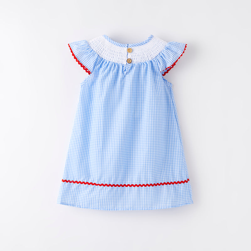 （In Stock）Girls Spring and Summer Lobster Embroidery Smocked Dress