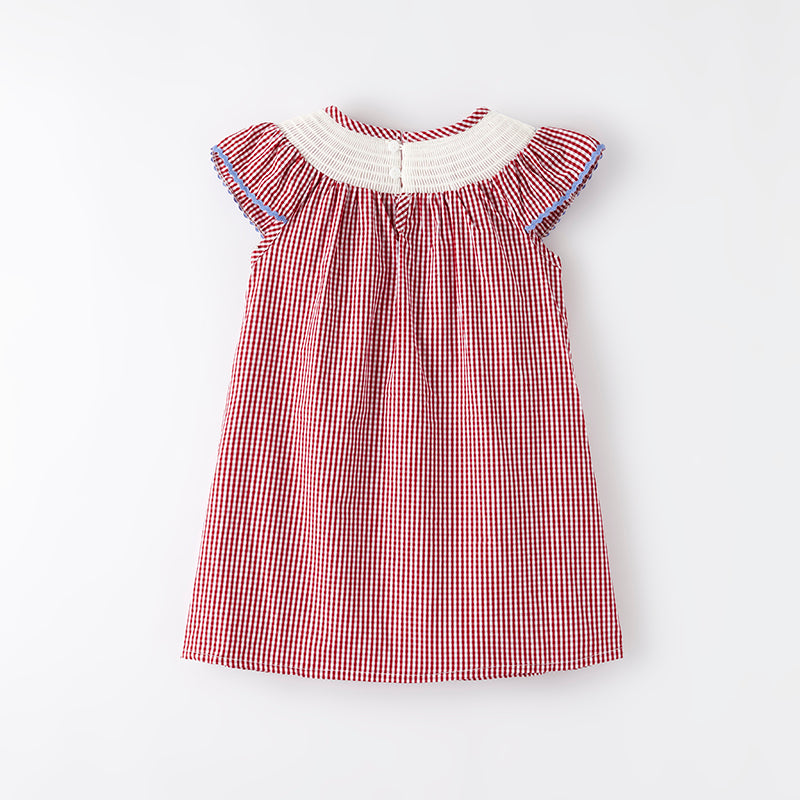 （In Stock）Girls Spring and Summer Crab Embroidery Smocked Dress