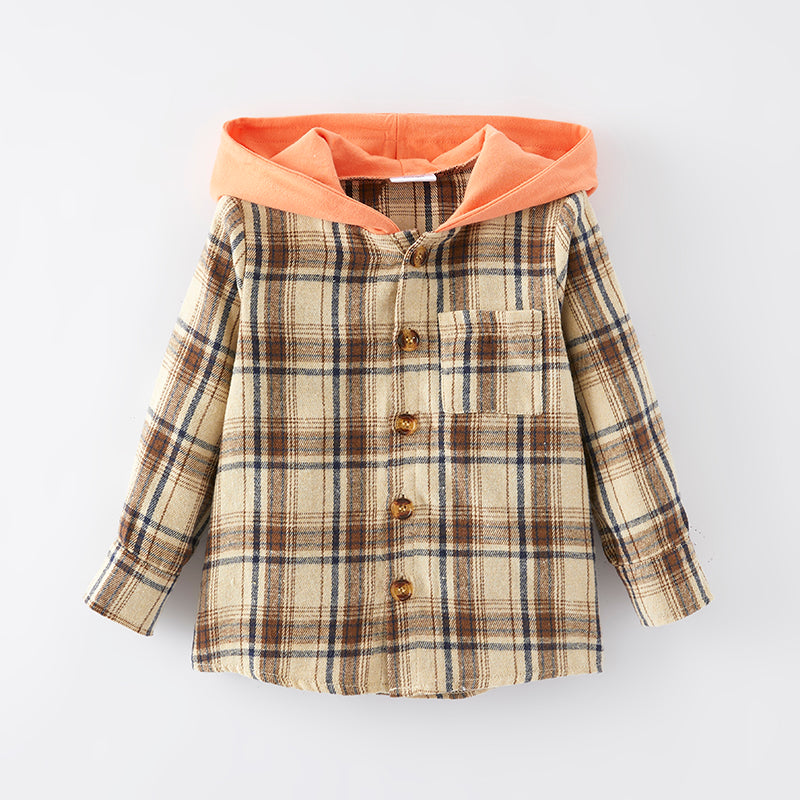 （In Stock E28-6-2）Boys Fall Plaid Coat with Hat