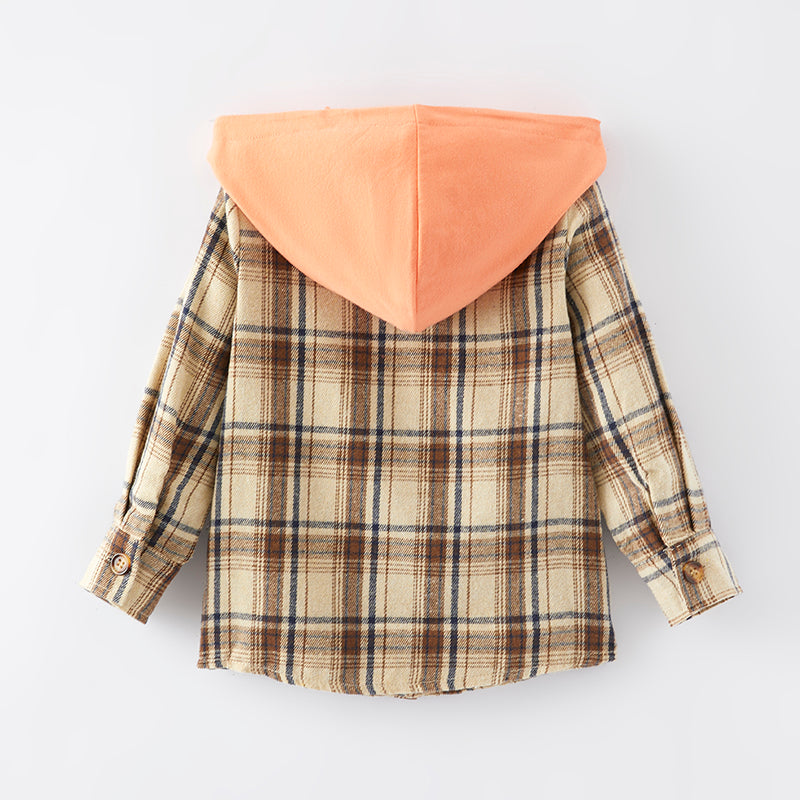 （In Stock E28-6-2）Boys Fall Plaid Coat with Hat