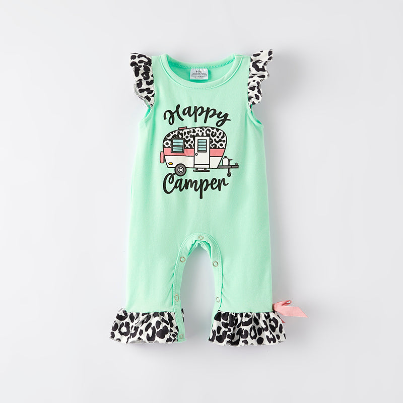 （In Stock）Toddler Girls Spring and Summer Happy Camper Print Romper