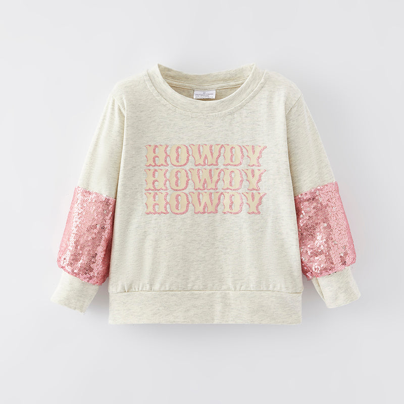 （In Stock E28-4-1）Girls Fall HOWDY Print Cotton Top