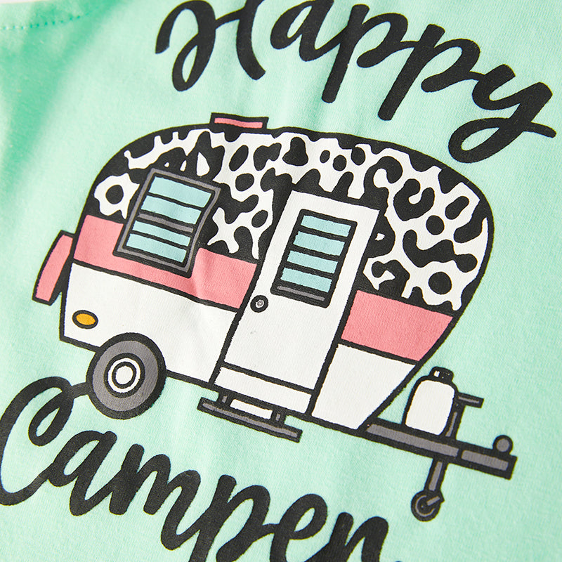 （In Stock）Toddler Girls Spring and Summer Happy Camper Print Romper