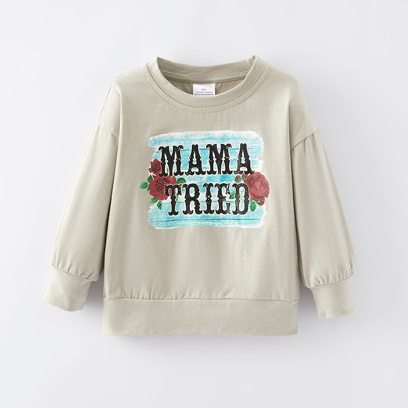 （In Stock E28-4-2）Girls Fall MAMA TRIED Print Cotton Top