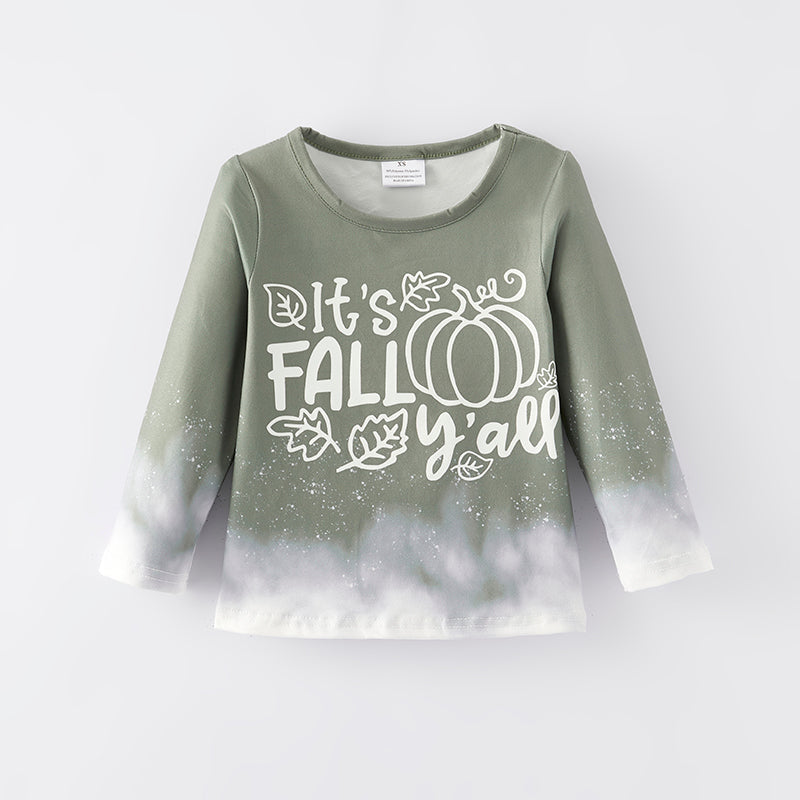 （In Stock E28-5-2）Girls It`s Fall Y`all Print Milk Silk Top