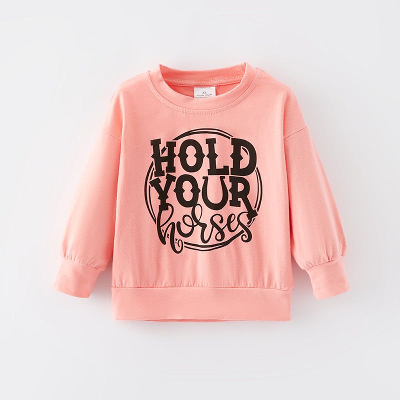 （In Stock E28-4-3）Girls Fall Hold Your Horses Print Cotton Top