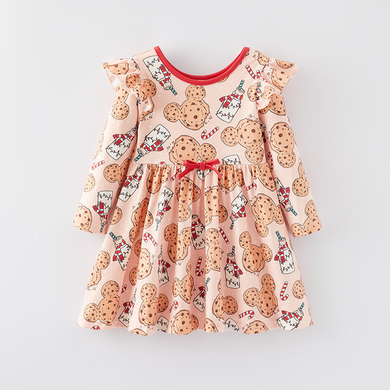 （In Stock L8-2-2）Girls Christmas Cartoon Print Dress