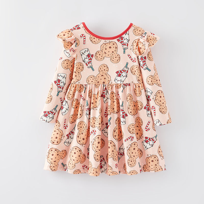 （In Stock L8-2-2）Girls Christmas Cartoon Print Dress