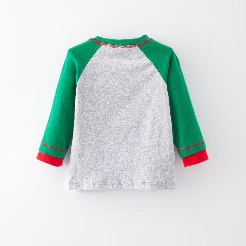 （In Stock L8-2-2）Boys Christmas Applique Cotton Top