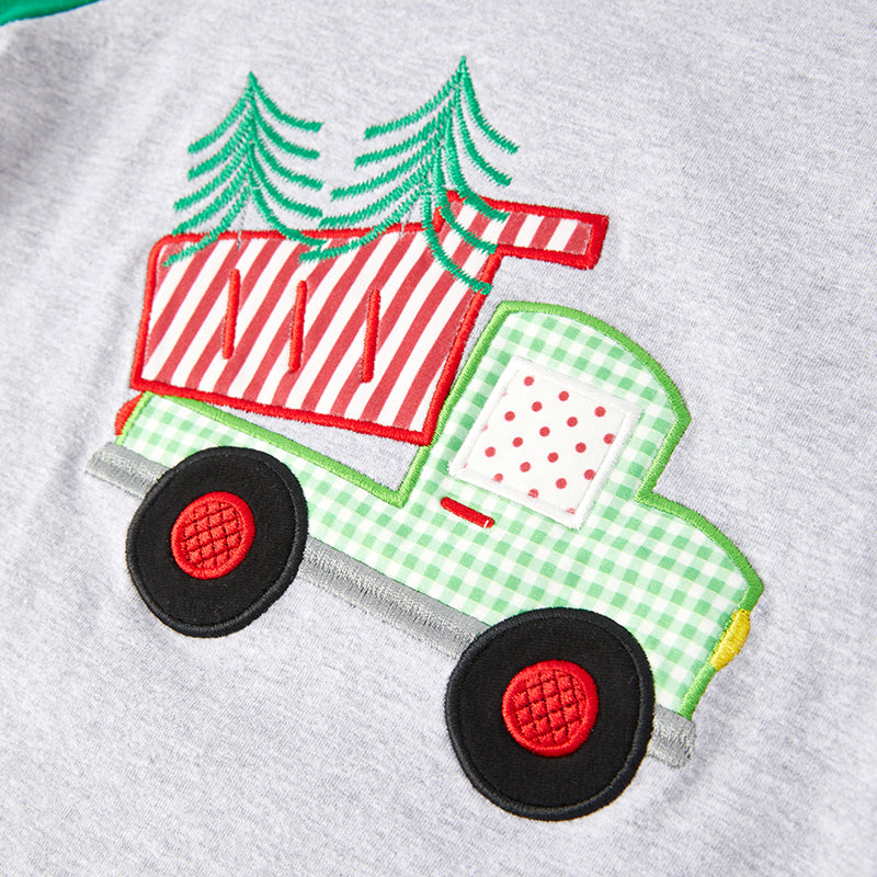 （In Stock L8-2-2）Boys Christmas Applique Cotton Top