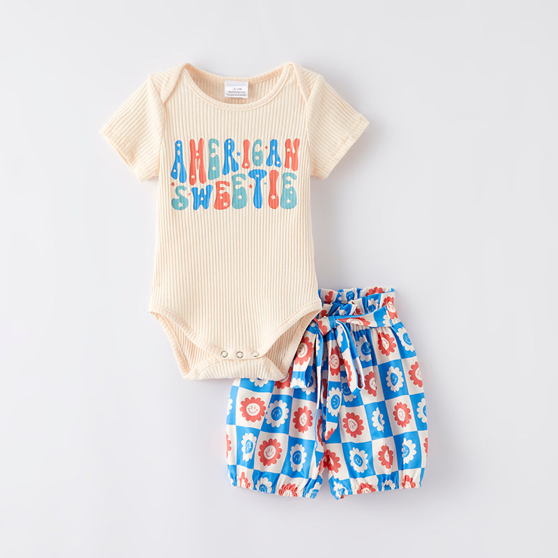 （In Stock）One Pack(1 Pieces total) Sale Girls Patriotic Print Bloomer Set