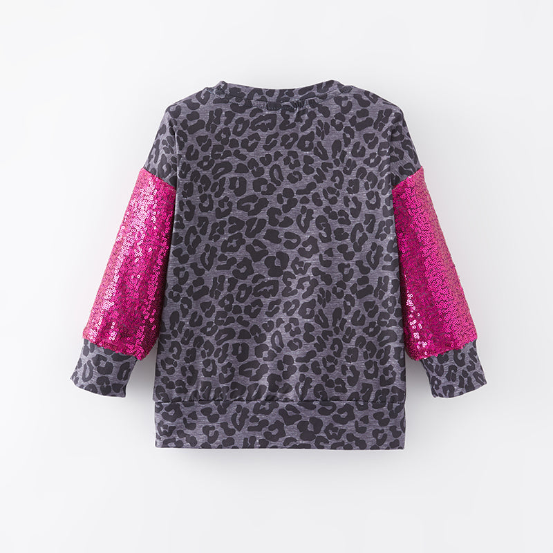 （In Stock E28-3-3）Girls Fall Be Kind Print Leopard Top