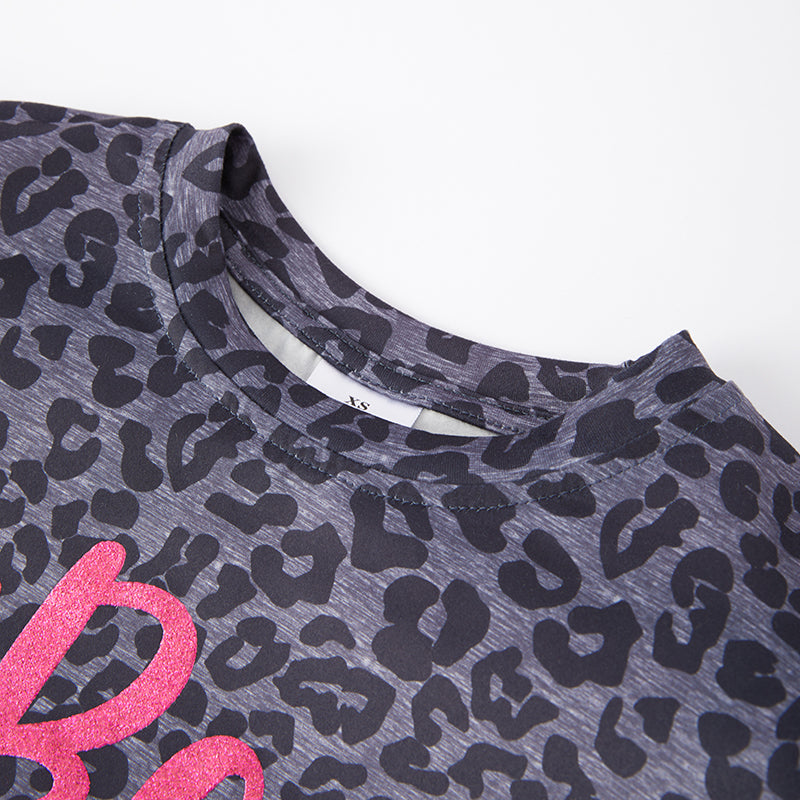 （In Stock E28-3-3）Girls Fall Be Kind Print Leopard Top