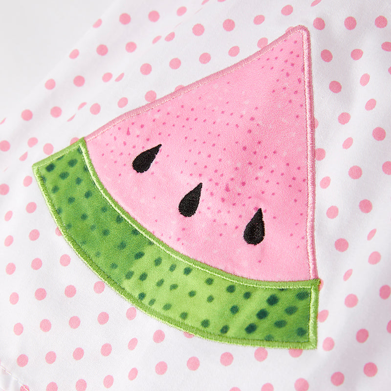 （In Stock）Girls Spring and Summer Watermelon Applique Cotton Shorts Set